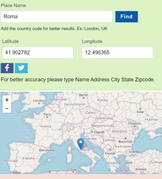 Latitudine longitudine indirizzo dal sito  latlong.net